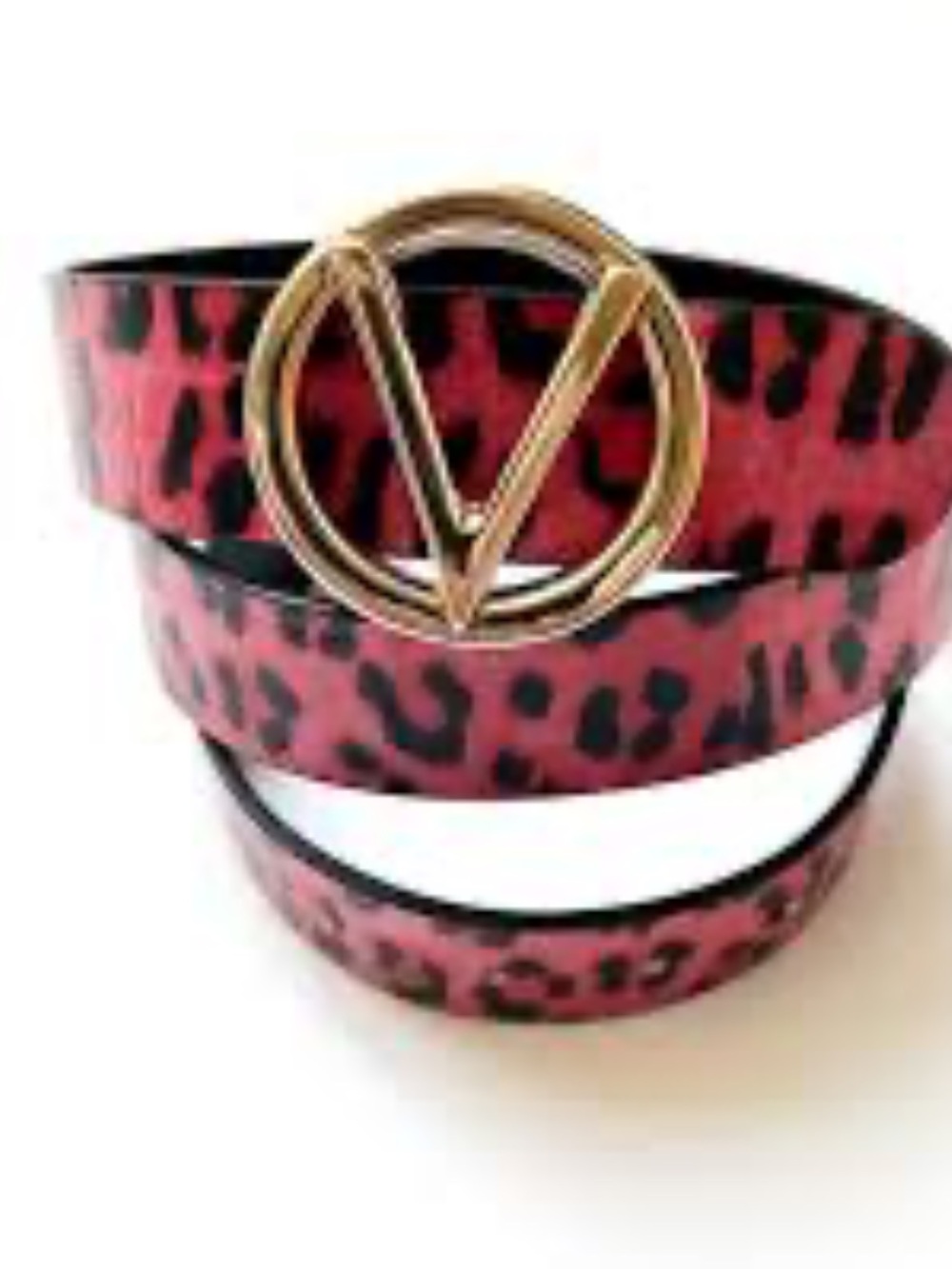 Valentino Red Leather Belt with Gold V Logo Buckle NWT size S